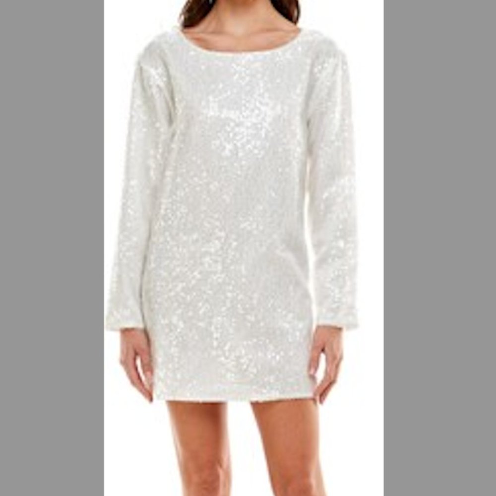 White Sequin Shift Dress